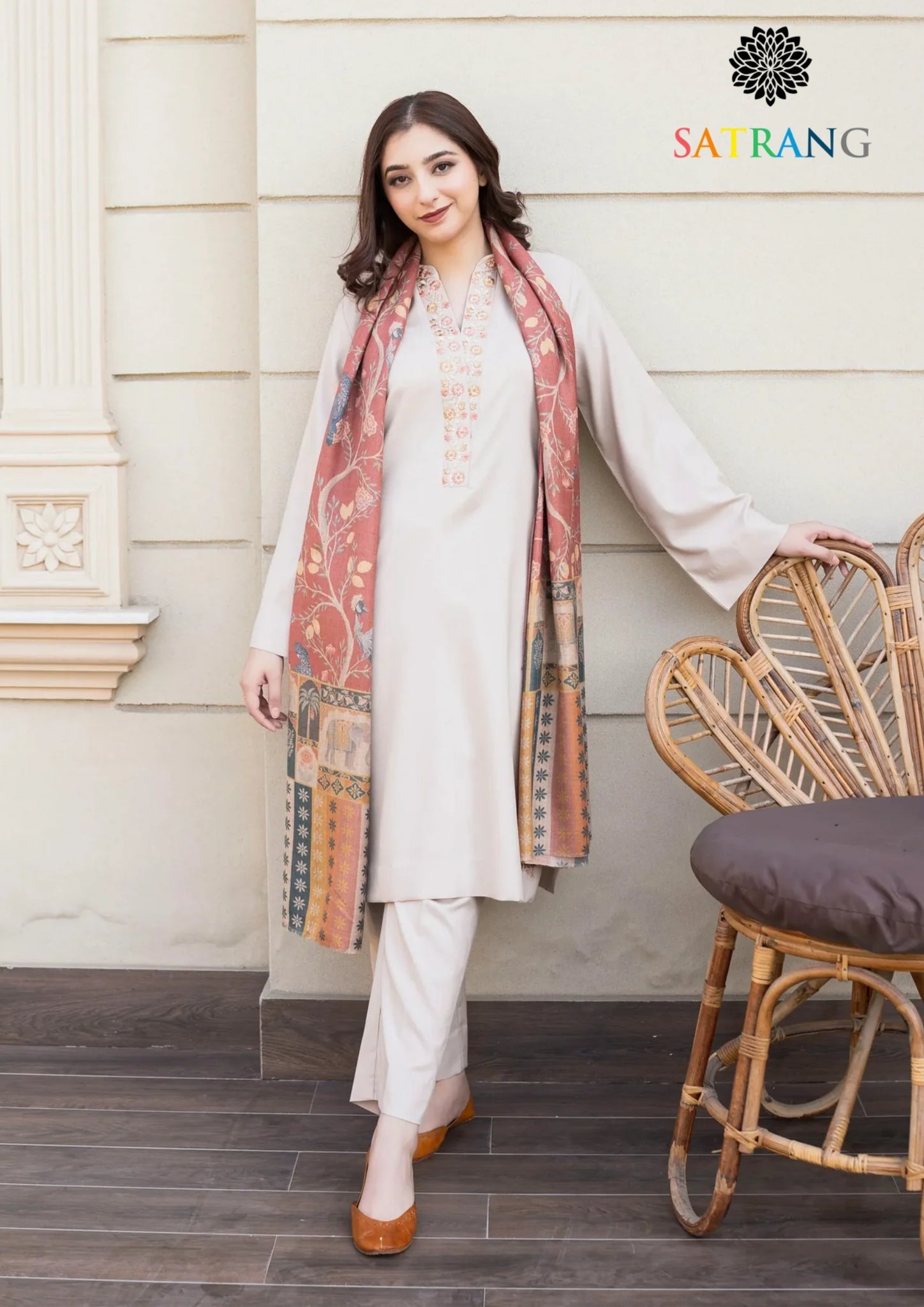 Winter Unstitched 3PCs Embroidered Dhanak Dress With Digital Printed Karandi Shawl SR-677
