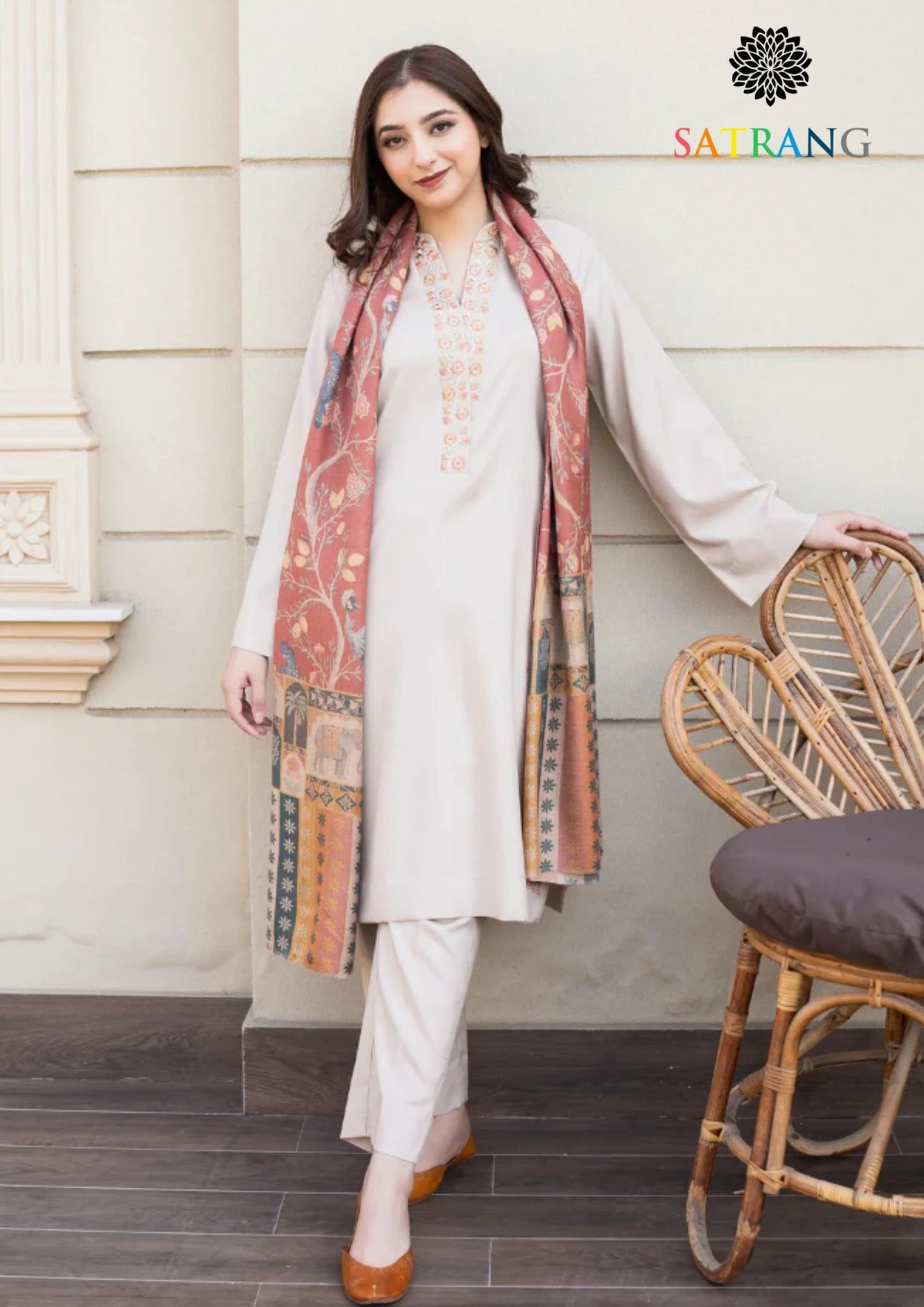 Winter Unstitched 3PCs Embroidered Dhanak Dress With Digital Printed Karandi Shawl SR-677