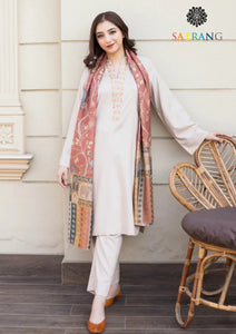 Winter Unstitched 3PCs Embroidered Dhanak Dress With Digital Printed Karandi Shawl SR-677