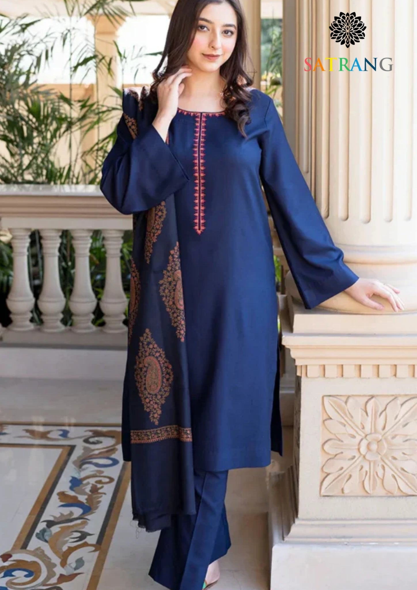 Winter Unstitched 3PCs Embroidered Dhanak Dress With Digital Printed Karandi Shawl SR-668