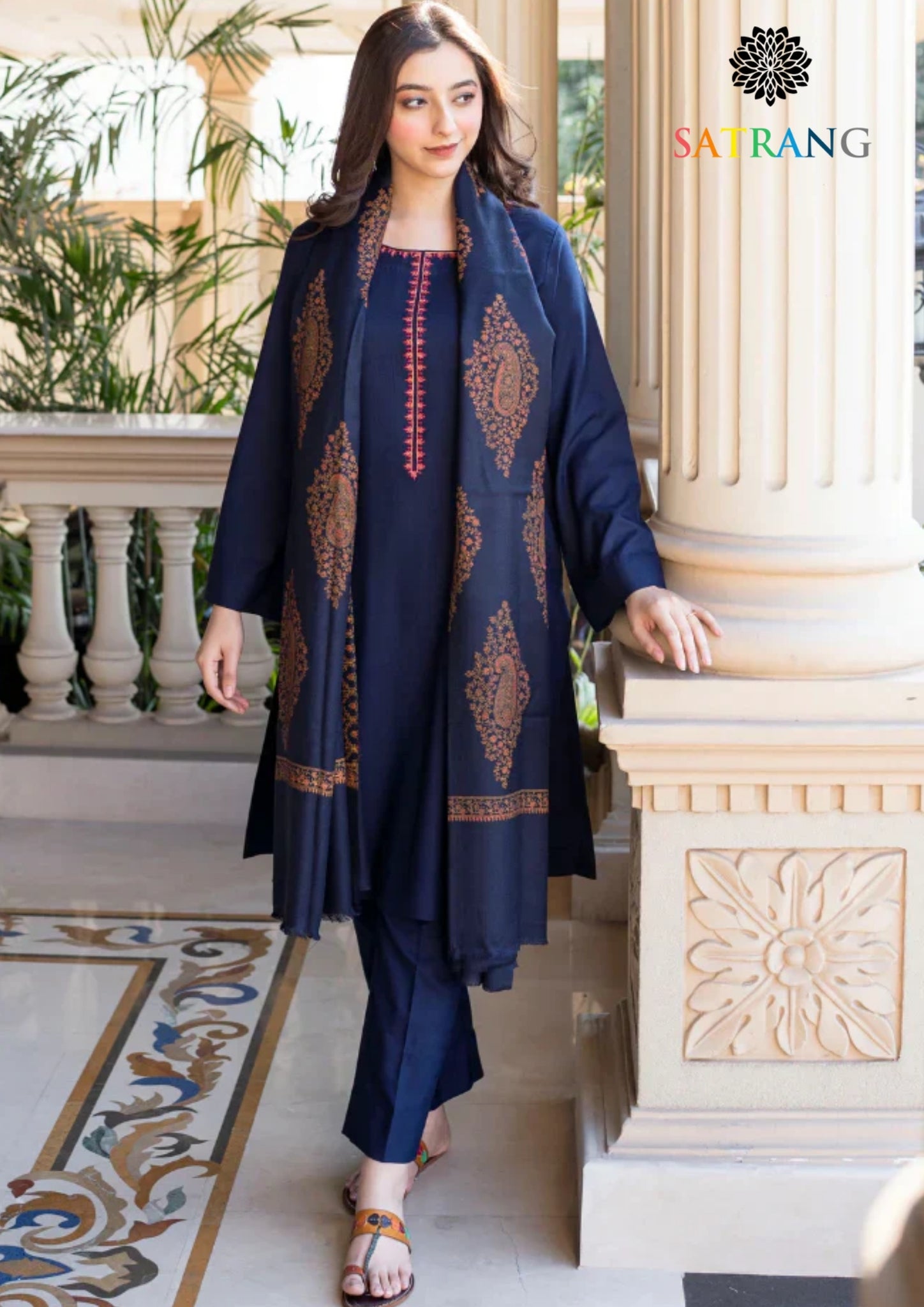 Winter Unstitched 3PCs Embroidered Dhanak Dress With Digital Printed Karandi Shawl SR-668