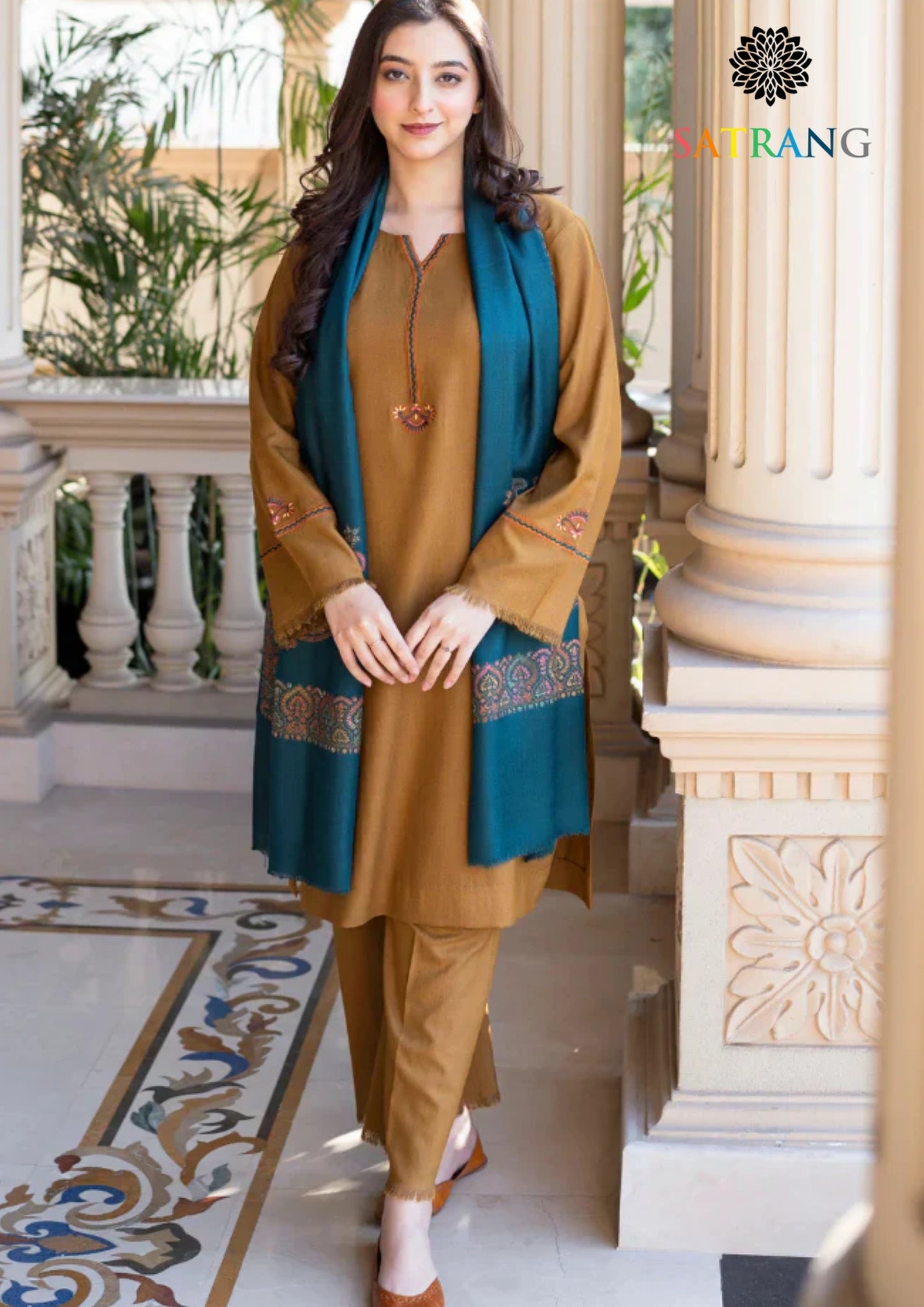 Winter Unstitched 3PCs Embroidered Dhanak Dress With Digital Printed Karandi Shawl SR-669