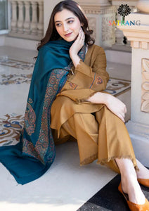 Winter Unstitched 3PCs Embroidered Dhanak Dress With Digital Printed Karandi Shawl SR-669