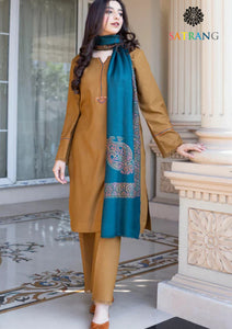 Winter Unstitched 3PCs Embroidered Dhanak Dress With Digital Printed Karandi Shawl SR-669