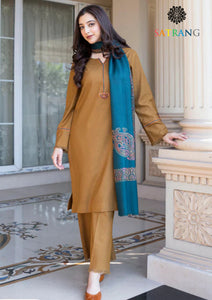 Winter Unstitched 3PCs Embroidered Dhanak Dress With Digital Printed Karandi Shawl SR-669