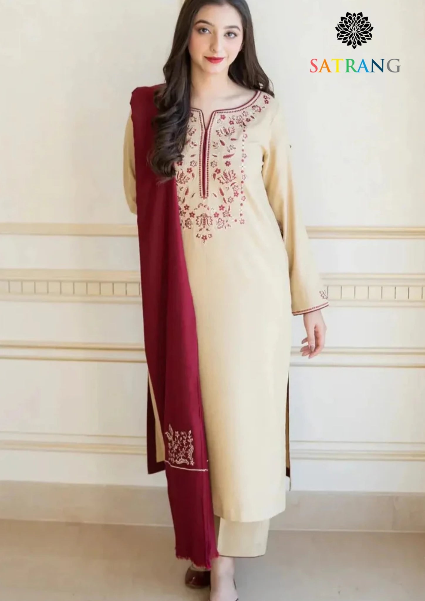Winter Unstitched 3PCs Embroidered Dhanak Dress With Embroidered Dhanak Shawl SR-670