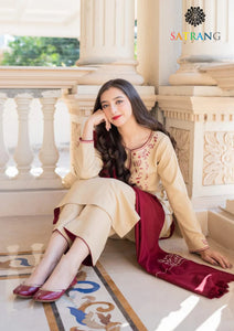 Winter Unstitched 3PCs Embroidered Dhanak Dress With Embroidered Dhanak Shawl SR-670