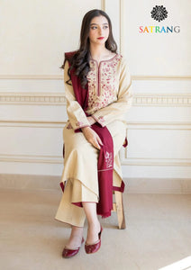 Winter Unstitched 3PCs Embroidered Dhanak Dress With Embroidered Dhanak Shawl SR-670