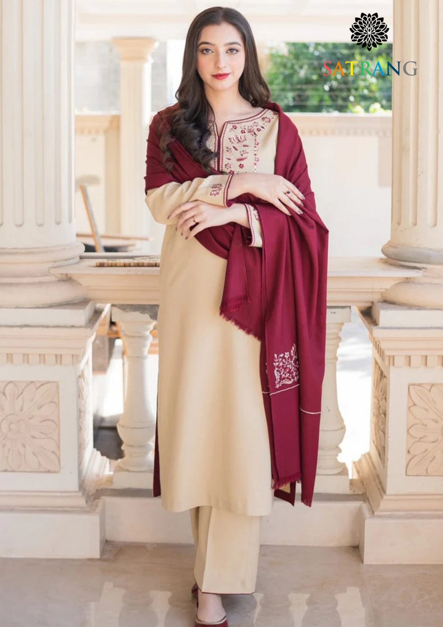 Winter Unstitched 3PCs Embroidered Dhanak Dress With Embroidered Dhanak Shawl SR-670