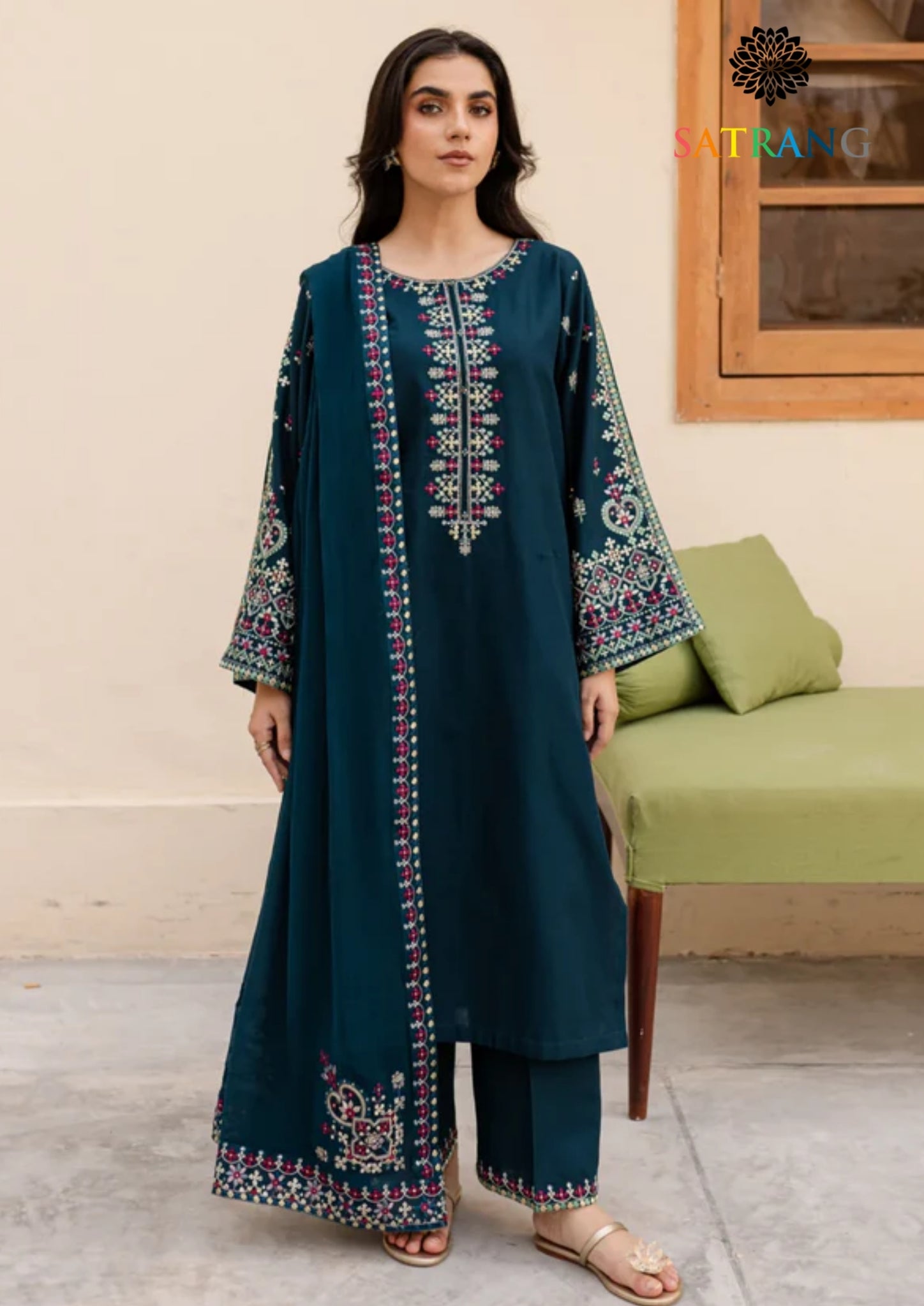 Winter Unstitched 3PCs Embroidered Dhanak Dress With Embroidered Chiffon Dupatta SR-671