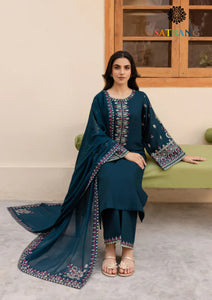 Winter Unstitched 3PCs Embroidered Dhanak Dress With Embroidered Chiffon Dupatta SR-671