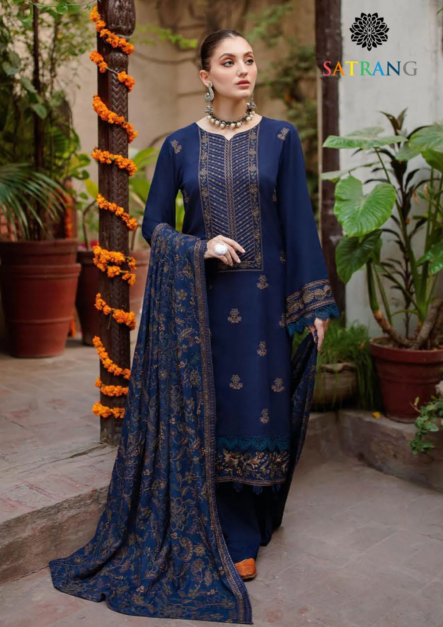 Winter Unstitched 3PCs Heavy Embroidered Dhanak Dress With Heavy Embroidered Dhanak Shawl SR-672