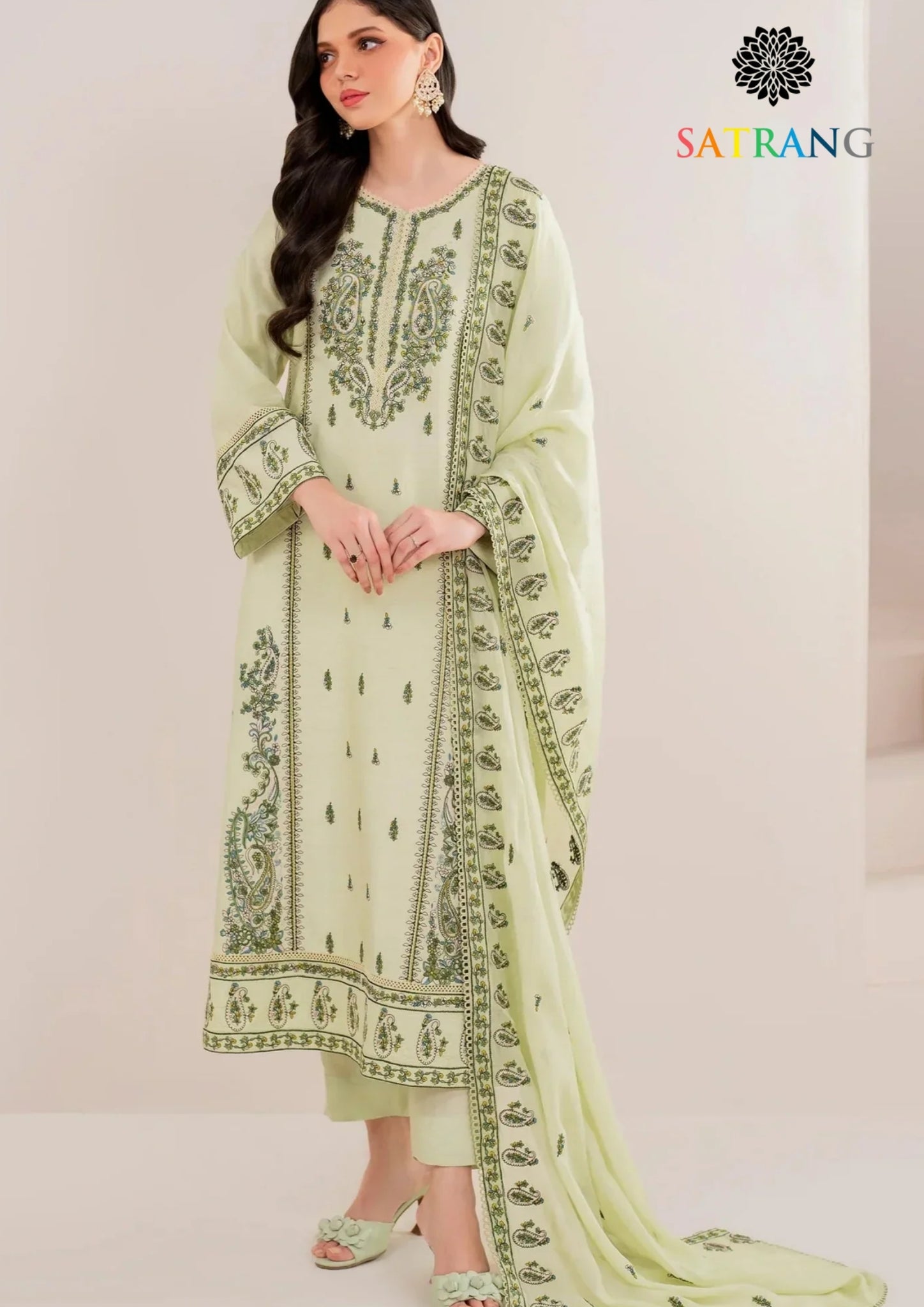 Winter Unstitched 3PCs Embroidered Dhanak Dress With Embroidered Dhanak Shawl SR-674
