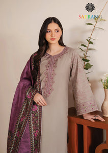 Winter Unstitched 3PCs Embroidered Dhanak Dress With Digital Printed Karandi Shawl SR-678
