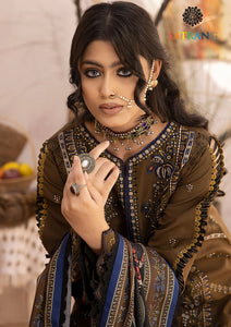 Winter Unstitched 3PCs Embroidered Dhanak Dress With Digital Printed Karandi Shawl SR-682