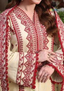 Winter Unstitched 3PCs Embroidered Dhanak Dress With Embroidered Dhanak Shawl SR-686