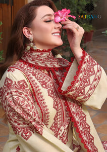 Winter Unstitched 3PCs Embroidered Dhanak Dress With Embroidered Dhanak Shawl SR-686