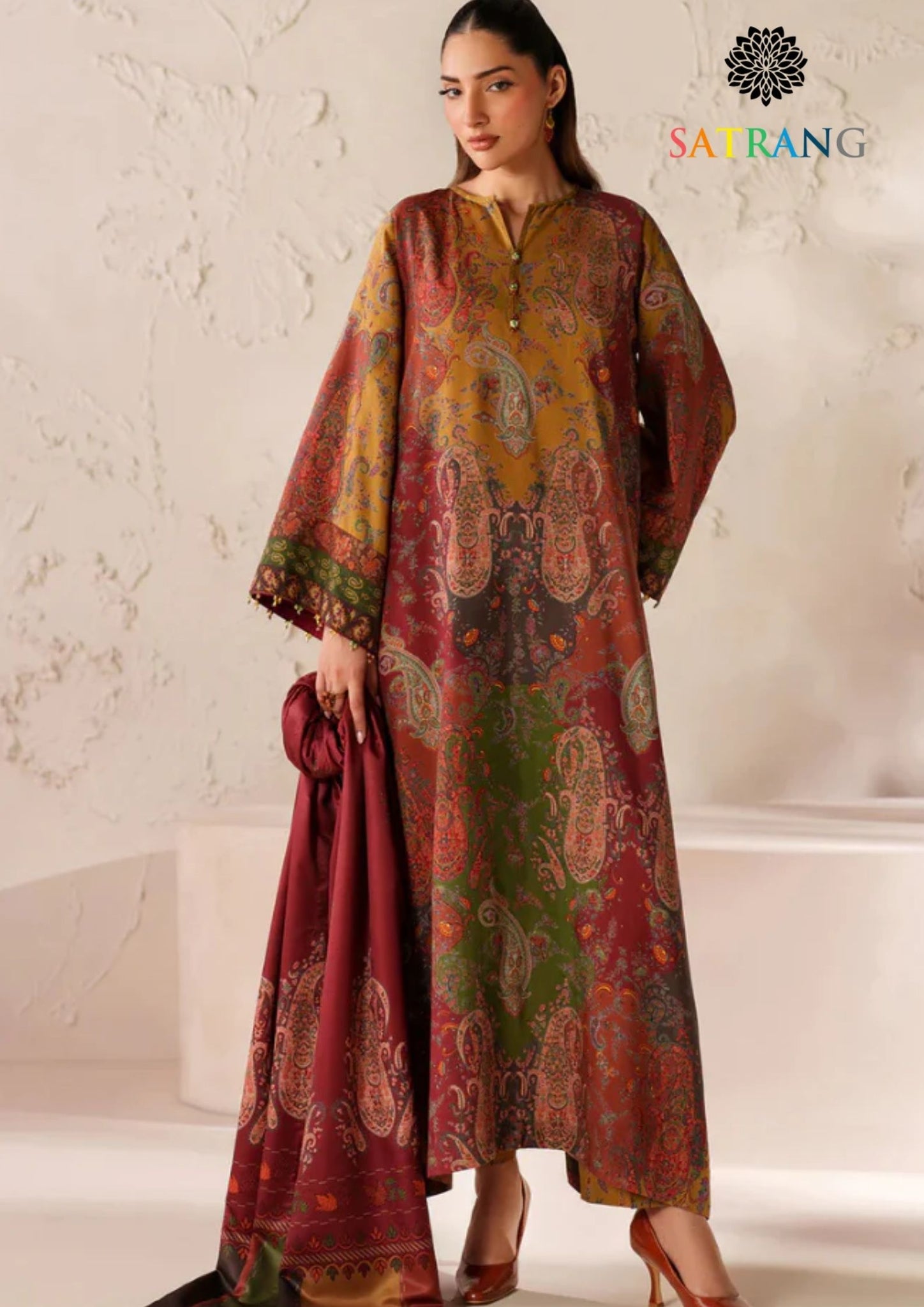 Winter Unstitched 3PCs Digital Printed Karandi Dress With Digital Printed Karandi Shawl SR-697