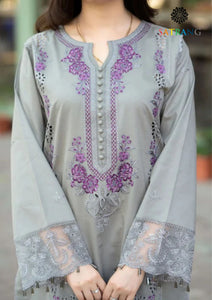 Summer Unstitched 3PCs Embroidered Lawn Dress With Embroidered Bamber Chiffon Dupatta SR-312
