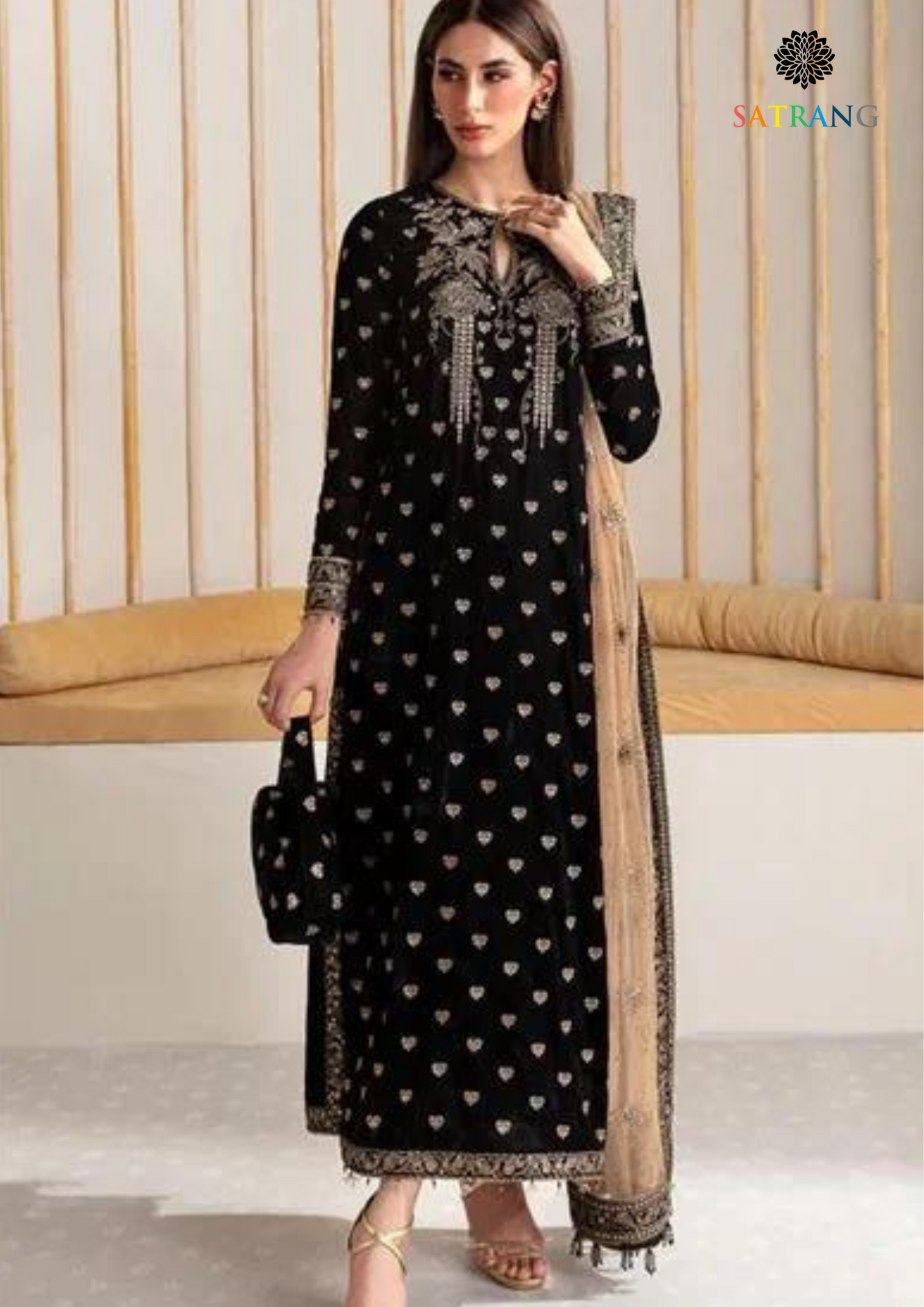 Winter Unstitched 3PCs Embroidered Velvet Dress With Embroidered Organza Dupatta SR-546