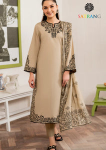 Winter Unstitched 3PCs Embroidered Dhanak Dress With Digital Printed Karandi Shawl SR-269