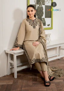 Winter Unstitched 3PCs Embroidered Dhanak Dress With Digital Printed Karandi Shawl SR-269