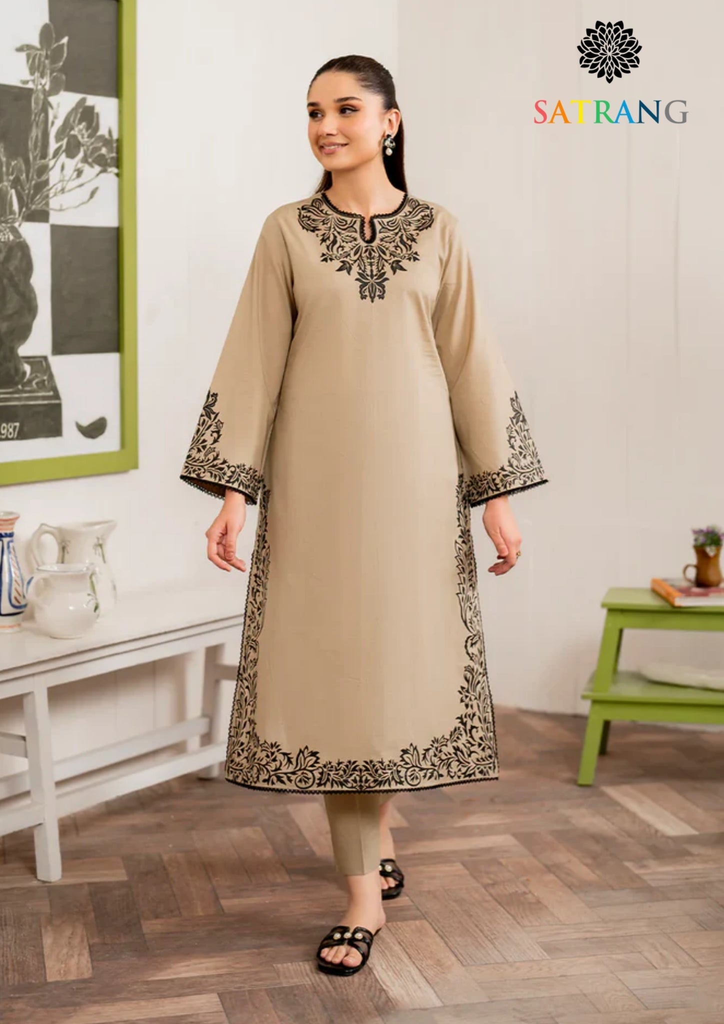 Winter Unstitched 3PCs Embroidered Dhanak Dress With Digital Printed Karandi Shawl SR-269