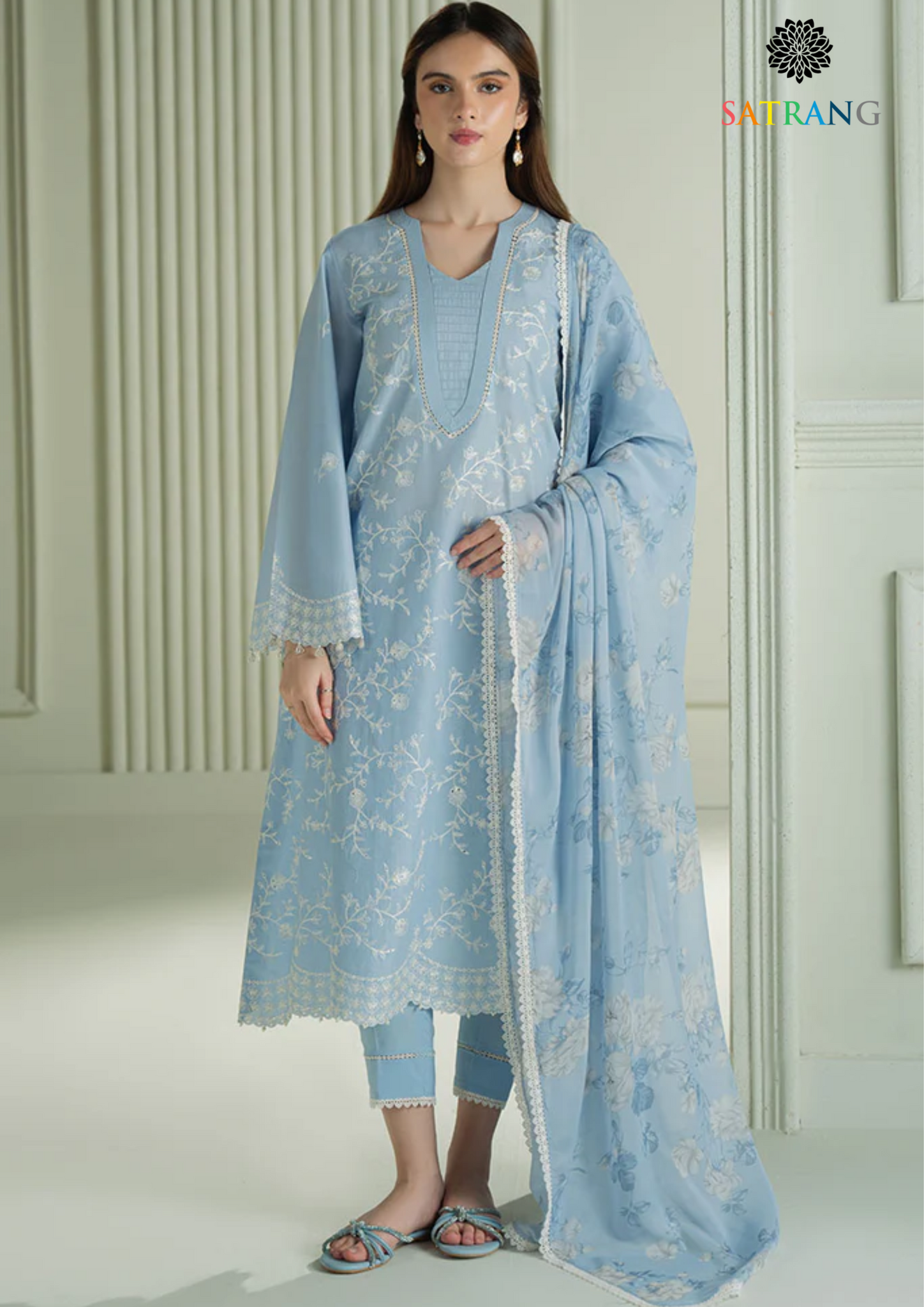 Summer Unstitched 3PCs Embroidered Lawn Dress With Digital Printed Cotton Net Dupatta SR-296