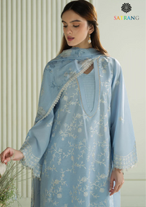 Summer Unstitched 3PCs Embroidered Lawn Dress With Digital Printed Cotton Net Dupatta SR-296