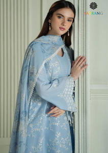 Summer Unstitched 3PCs Embroidered Lawn Dress With Digital Printed Cotton Net Dupatta SR-296