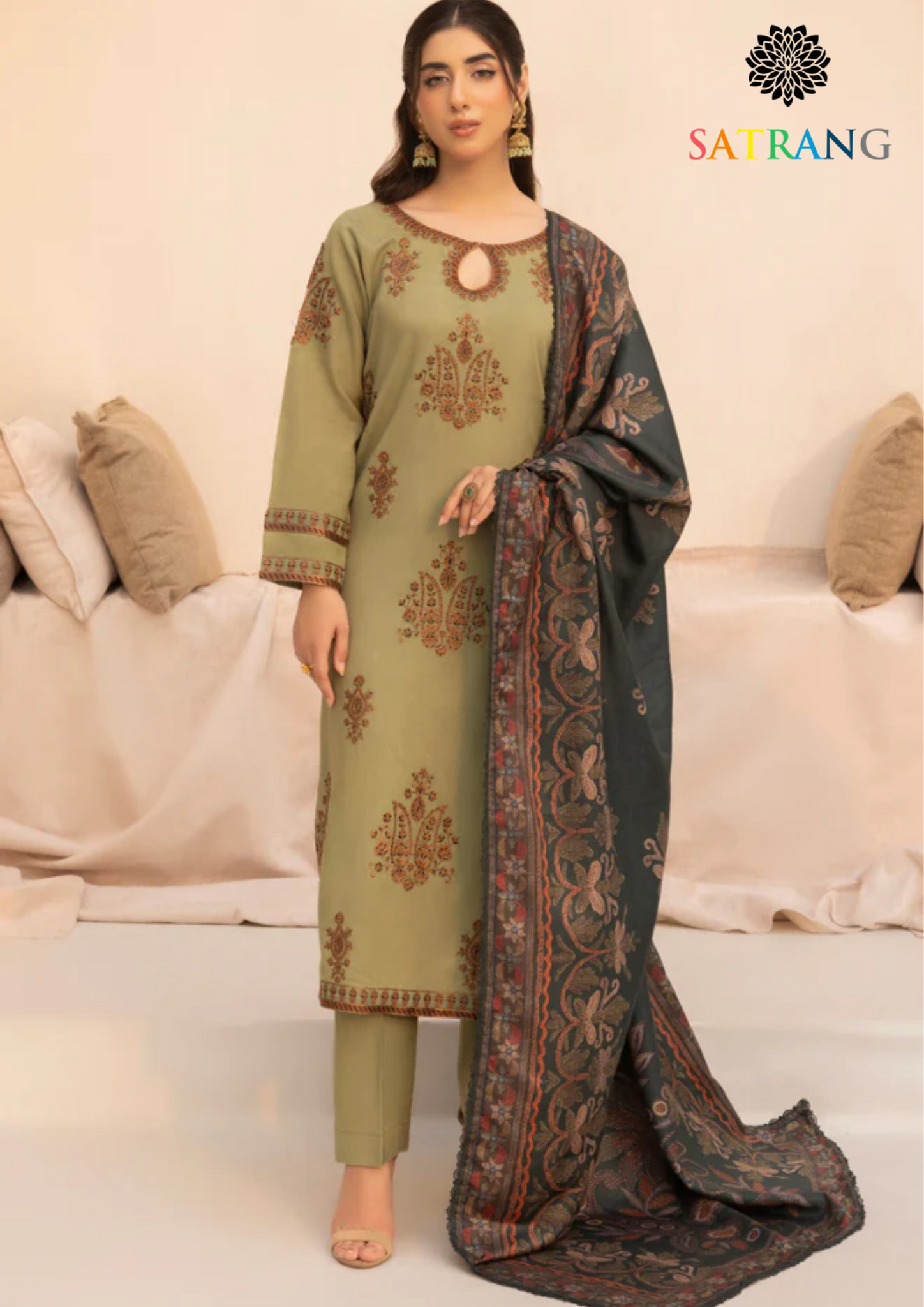 Summer Unstitched 3PCs Lawn Embroidered Dress With Diamond Dupatta SR-300