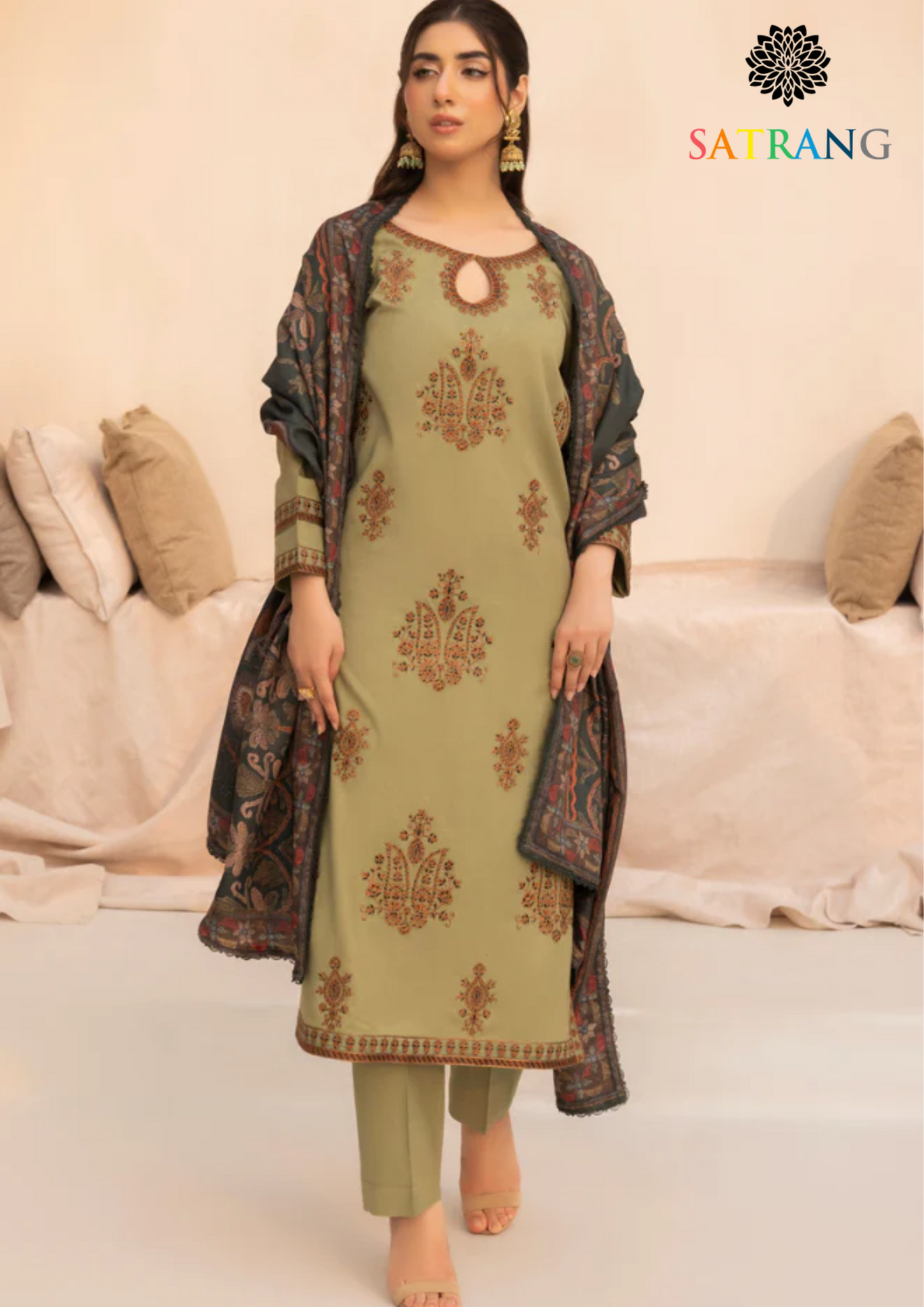 Summer Unstitched 3PCs Lawn Embroidered Dress With Diamond Dupatta SR-300