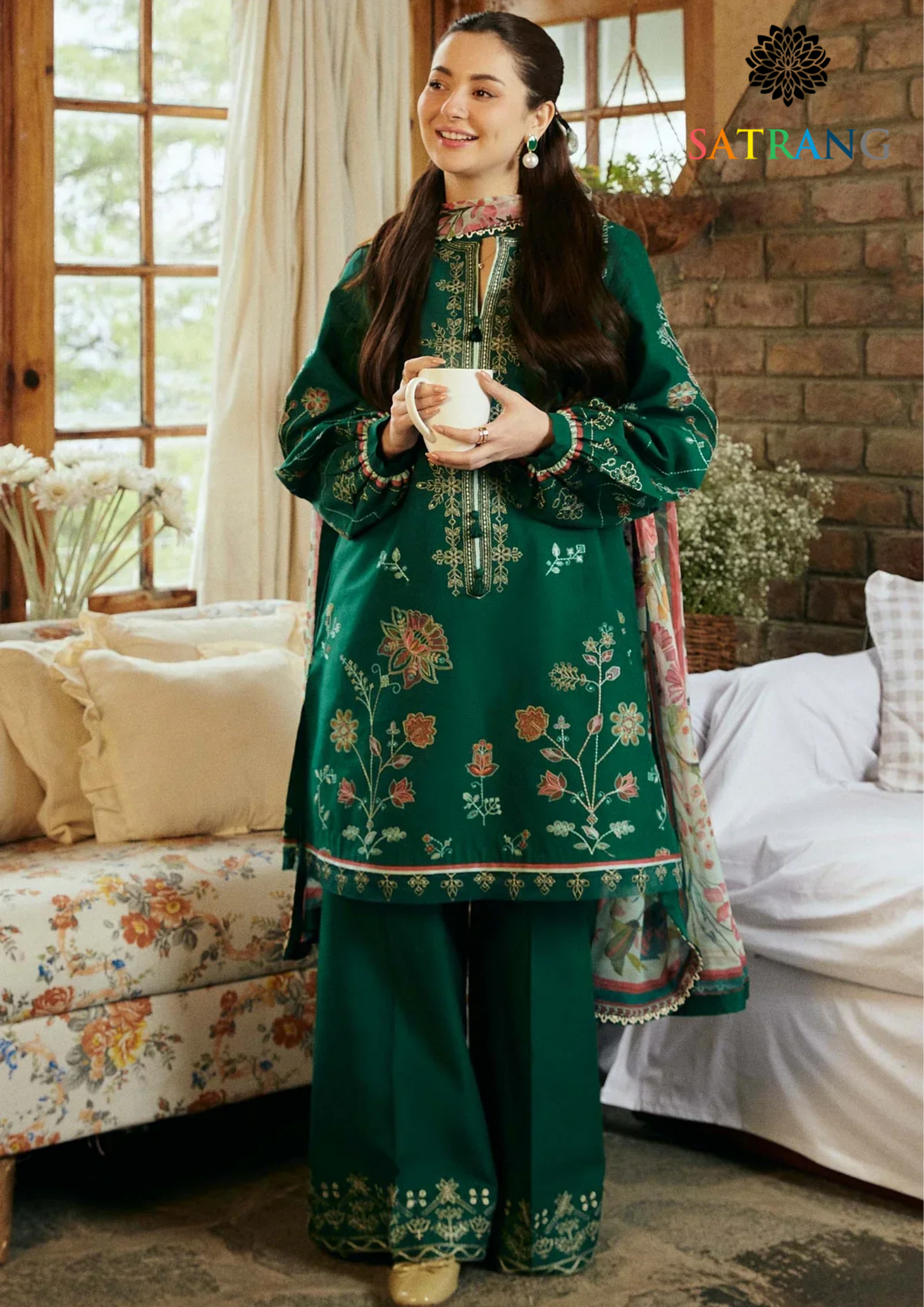 Summer Unstitched 3PCs Lawn Embroidered Dress With Diamond Dupatta SR-302