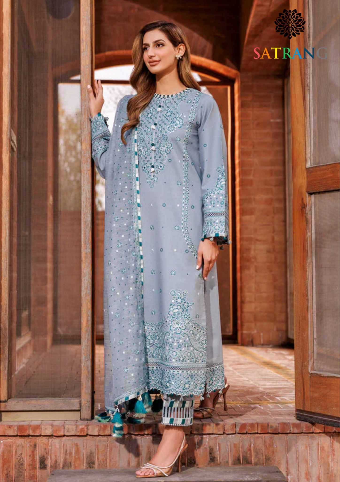 Summer Unstitched 3PCs Lawn Embroidered Dress With Diamond Dupatta SR-306