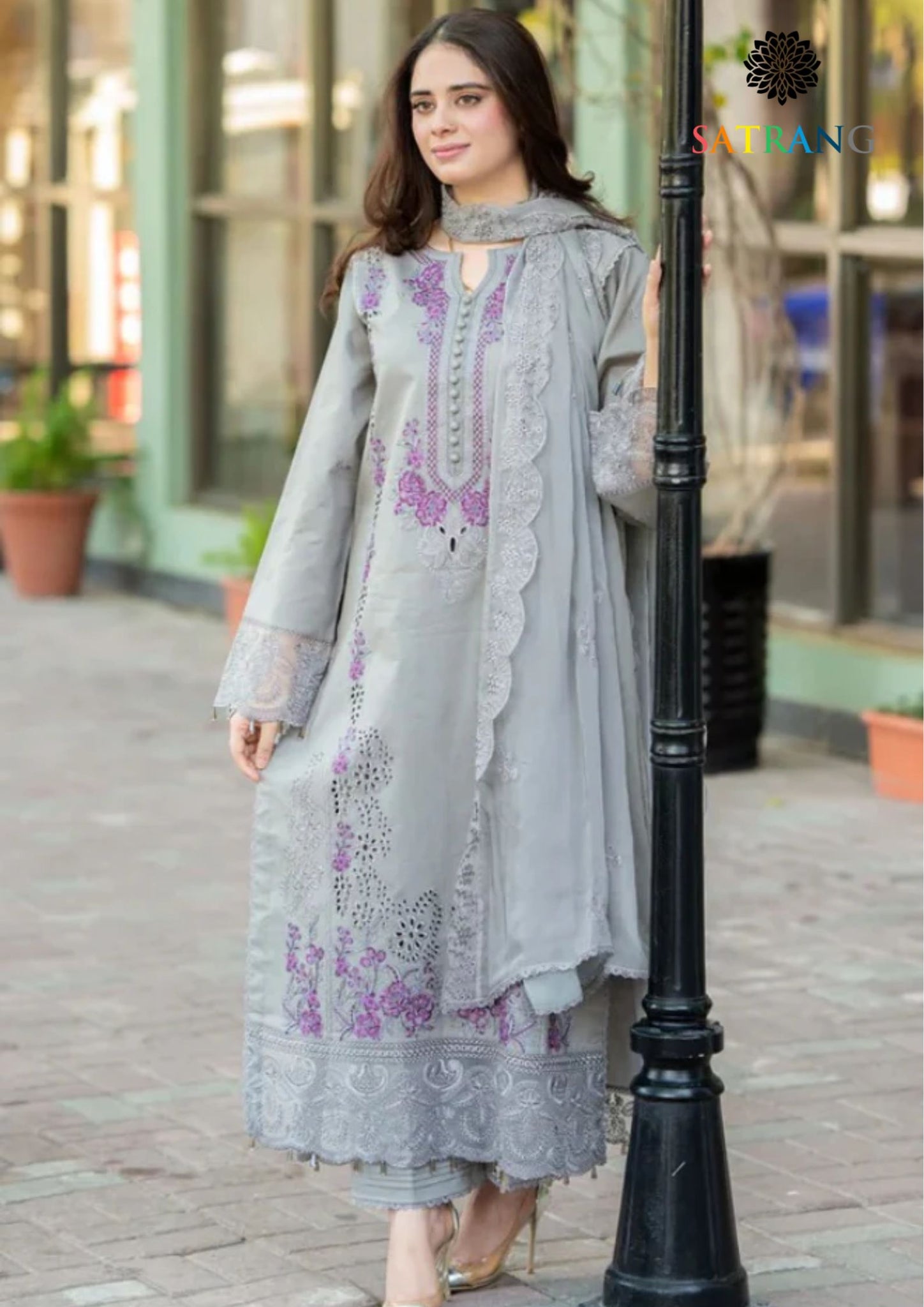 Summer Unstitched 3PCs Embroidered Lawn Dress With Embroidered Bamber Chiffon Dupatta SR-312