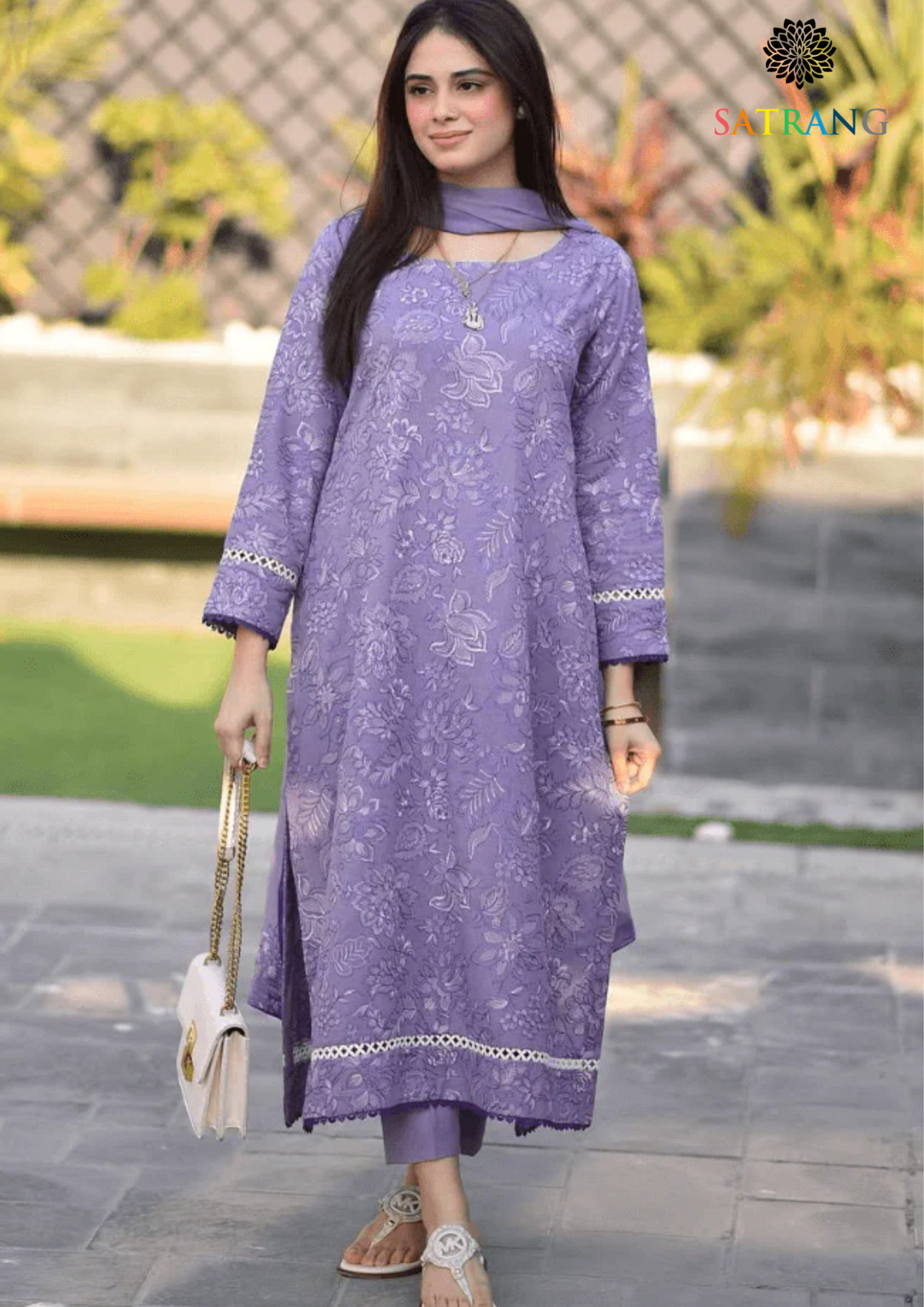Summer Unstitched 3PCs Embroidered Lawn Dress With Embroidered Chiffon Dupatta SR-308
