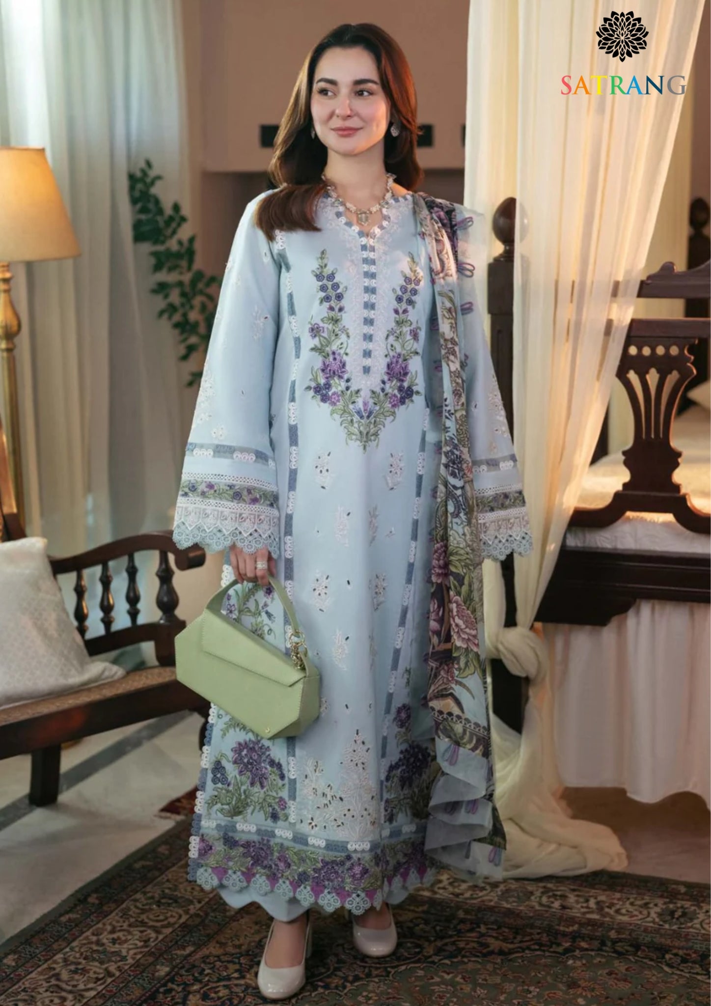 Summer Unstitched 3PCs Heavy Embroidered Lawn Dress With Digital Printed Chiffon Dupatta SR-316