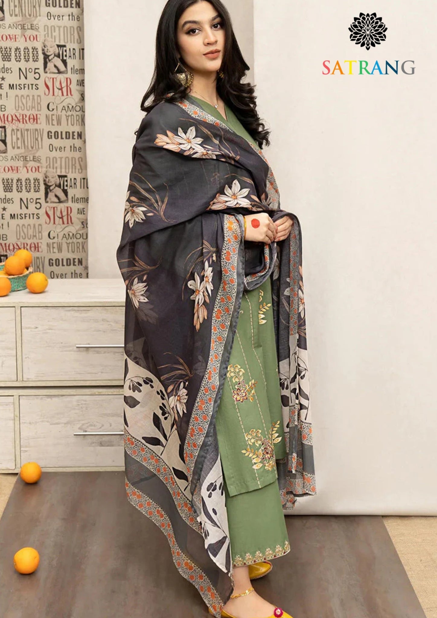 Winter Unstitched 3PCs Embroidered Dhanak Dress With Digital Printed Karandi Shawl SR-518