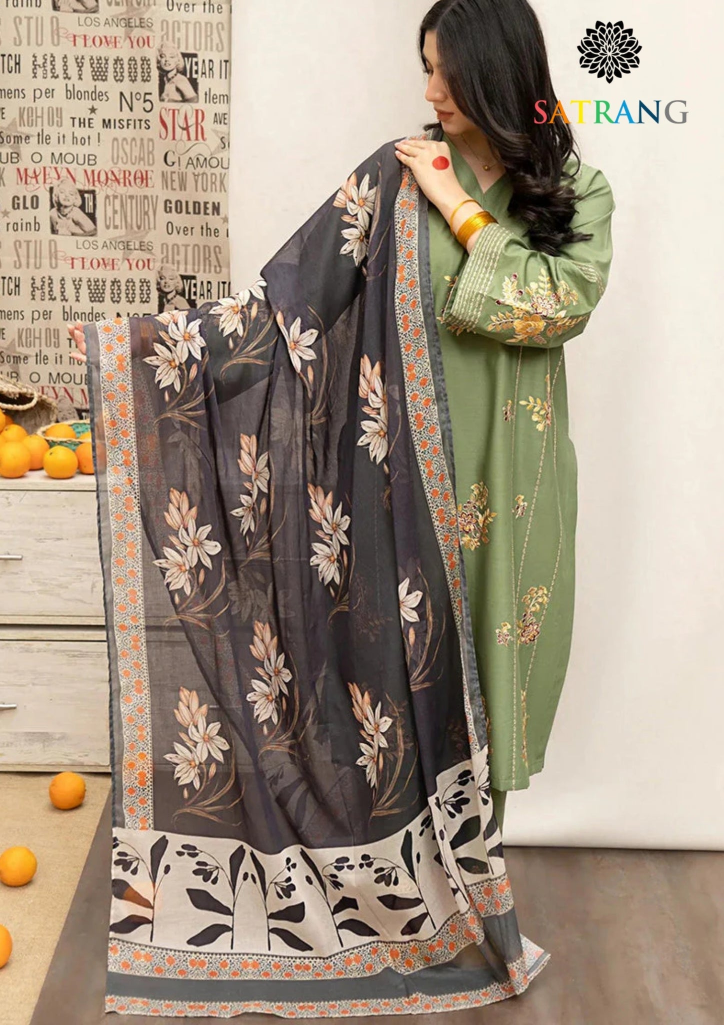 Winter Unstitched 3PCs Embroidered Dhanak Dress With Digital Printed Karandi Shawl SR-518