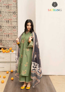 Winter Unstitched 3PCs Embroidered Dhanak Dress With Digital Printed Karandi Shawl SR-518