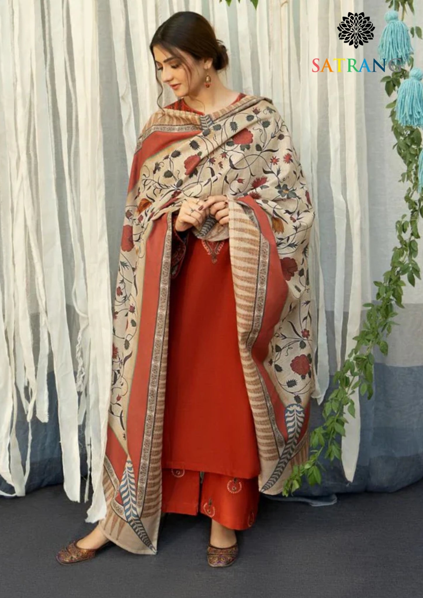 Winter Unstitched 3PCs Embroidered Dhanak Dress With Digital Printed Karandi Shawl SR-563