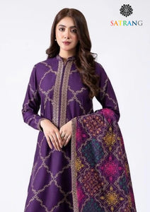 Winter Unstitched 3PCs Embroidered Dhanak Dress With Heavy Embroidered Dhanak Shawl SR-571