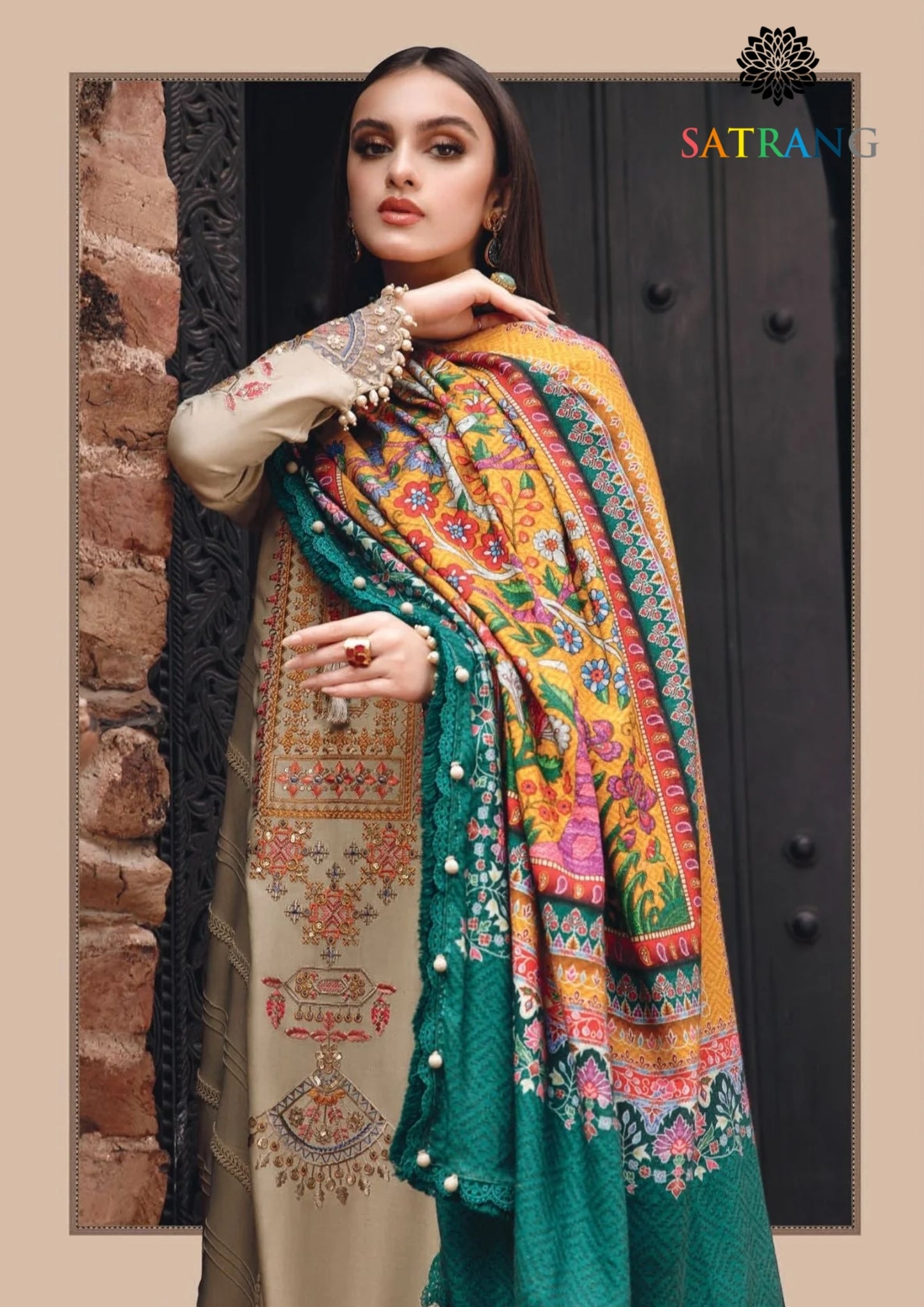 Winter Unstitched 3PCs Embroidered Dhanak Dress With Digital Printed Karandi Shawl SR-573