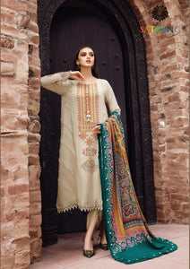 Winter Unstitched 3PCs Embroidered Dhanak Dress With Digital Printed Karandi Shawl SR-573