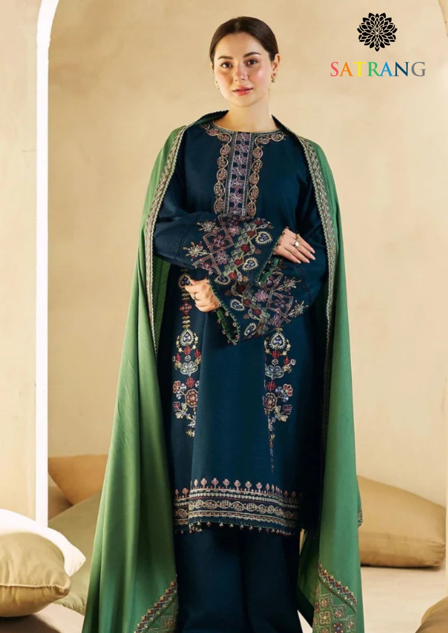 Winter Unstitched 3PCs Embroidered Dhanak Dress With Embroidered Dhanak Shawl SR-580