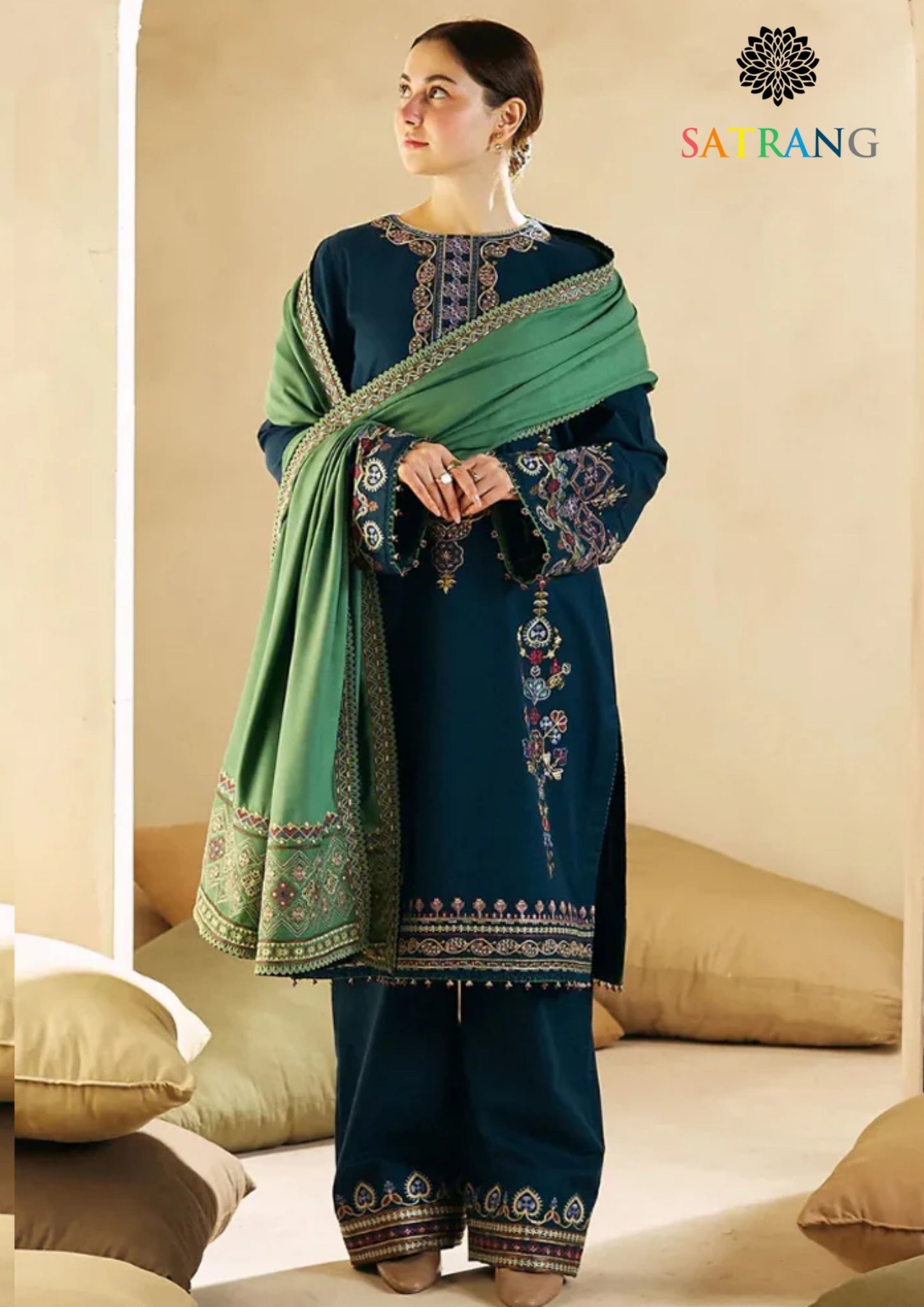 Winter Unstitched 3PCs Embroidered Dhanak Dress With Embroidered Dhanak Shawl SR-580