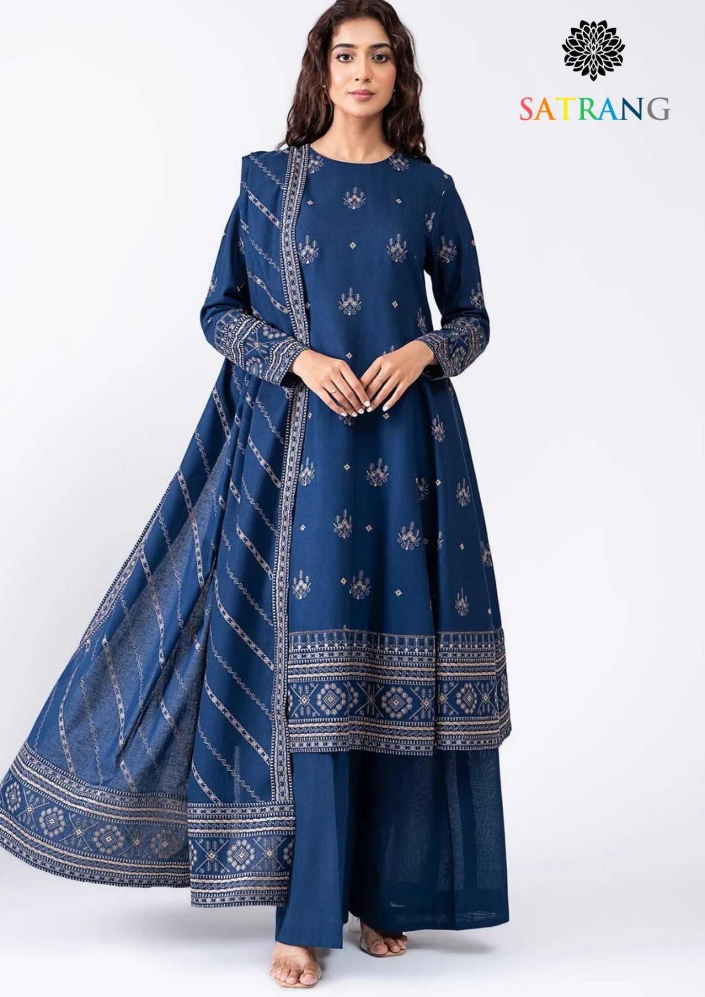 Winter Unstitched 3PCs Embroidered Dhanak Dress With Heavy Embroidered Dhanak Shawl SR-599