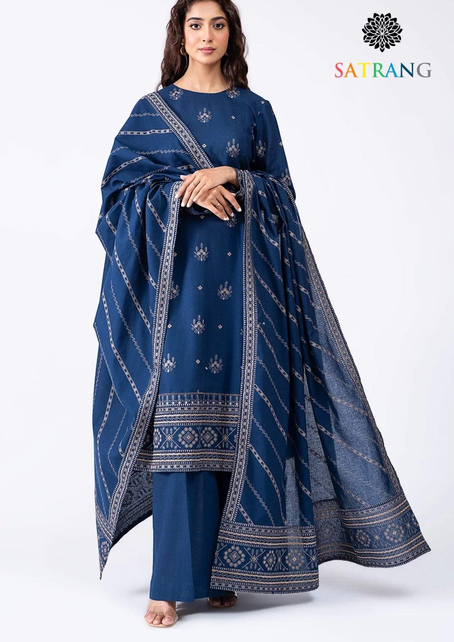 Winter Unstitched 3PCs Embroidered Dhanak Dress With Heavy Embroidered Dhanak Shawl SR-599