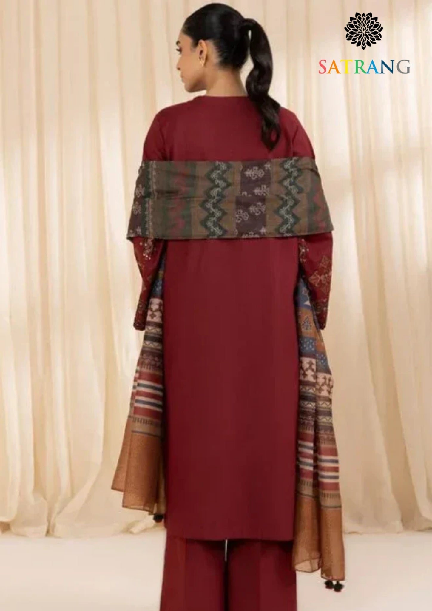 Winter Unstitched 3PCs Embroidered Dhanak Dress With Digital Printed Karandi Shawl SR-600