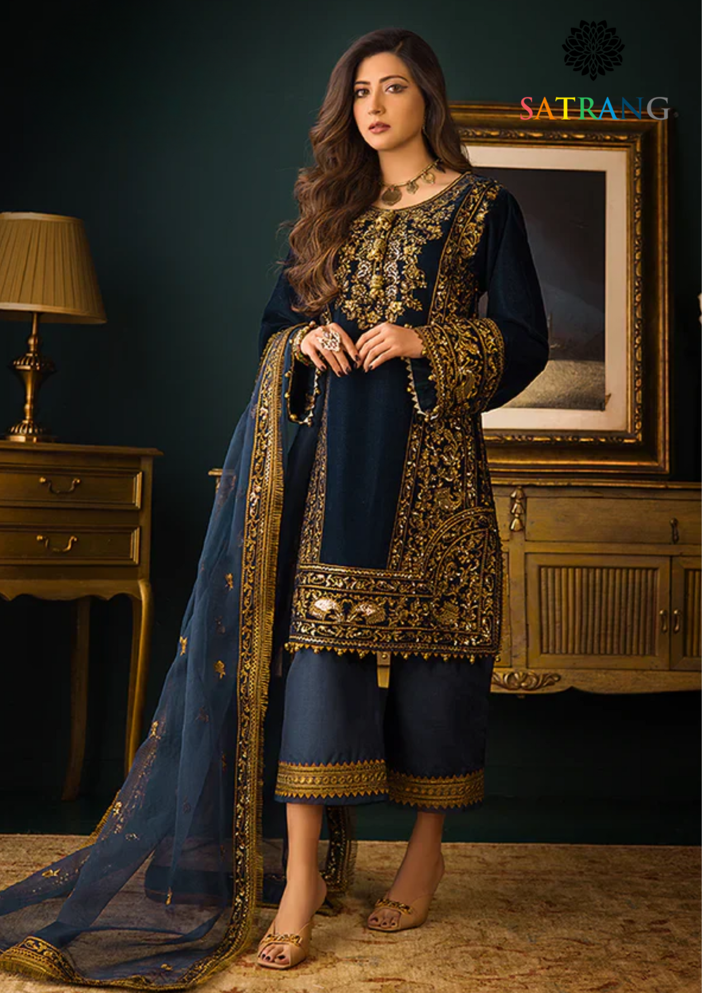 Winter Unstitched 3PCs Embroidered Velvet Dress With Embroidered Organza Dupatta SR-606